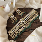 Vriksham Designer White AD Stone High Neck Choker-Pastel Green Bead-G15799