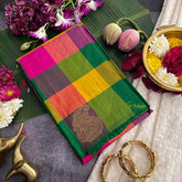 Vriksham Green Shade Paalum Pazhamum Checks Thirubuvanam Silk Saree-Pure Silk-VS4985