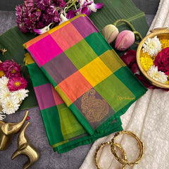 Vriksham Green Shade Paalum Pazhamum Checks Thirubuvanam Silk Saree-Pure Silk-VS4985