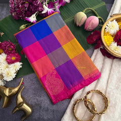 Vriksham Multi Color Paalum Pazhamum Checks Thirubuvanam Silk Saree-Pure Silk-VS4984