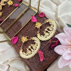 Vriksham Premium AD Stone Designer Bridal Earrings-Red Green & White-G7470