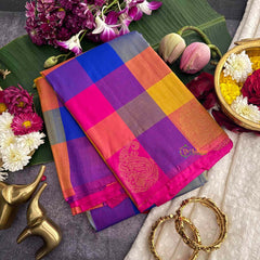 Vriksham Multi Color Paalum Pazhamum Checks Thirubuvanam Silk Saree-Pure Silk-VS4984