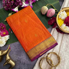 Vriksham Orange With Maroon Gold Zari Korvai Pure Silk Saree-VS4987