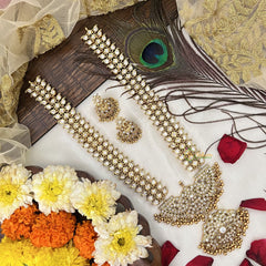 Vriksham Designer Gold Plated White Kundan Long Neckpiece-Gold Bead-G19151