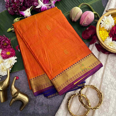 Vriksham Orange With Maroon Gold Zari Korvai Pure Silk Saree-VS4987