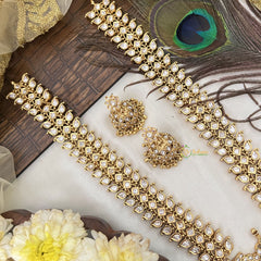 Vriksham Designer Gold Plated White Kundan Long Neckpiece-Gold Bead-G19151
