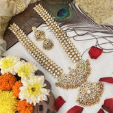 Vriksham Designer Gold Plated White Kundan Long Neckpiece-Gold Bead-G19151