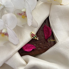 Vriksham Leaf Shape Jadau Kundan Nath-Red Green-Pearls-J3018