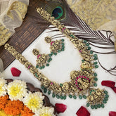 Vriksham Antique Lakshmi Pendant & Haathi Flower Haram-Green Bead-G19137