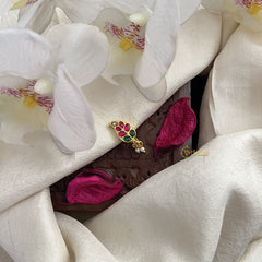 Vriksham Leaf Shape Jadau Kundan Nath-Red Green-Pearls-J3019