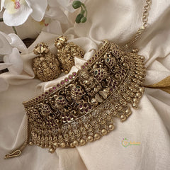 Vriksham Antique Lakshmi With Peacock High Neck Choker-Gold Bead-G15812