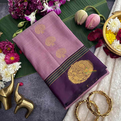 Vriksham Onion Pink With Copy Peacock Border Kanchi Pure Silk Saree-VS4983