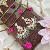 Vriksham Chandbali Floral Dangler-Red-Aqua Green Bead-G18324