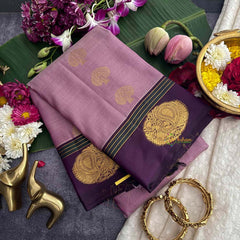 Vriksham Onion Pink With Copy Peacock Border Kanchi Pure Silk Saree-VS4983