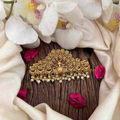 Vriksham Elegant Peacock Feather Gold Touch Style With Pearls Hair Clip-Red Green-G21487