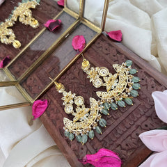 Vriksham Chandbali Floral Dangler-Red-Aqua Green Bead-G18324