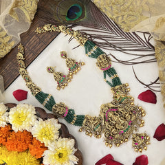 Vriksham Gold Lakshmi Temple With Green Beaded Haram-Gold Bead-G19132