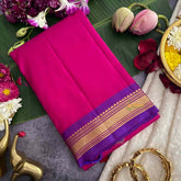 Vriksham Royal Plain Red Blue Border With Golden Zari Border Pure Silk Saree-VS4989