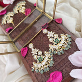 Vriksham Chandbali Floral Dangler-Green-Aqua Green Bead-G18325