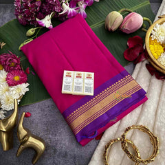 Vriksham Royal Plain Red Blue Border With Golden Zari Border Pure Silk Saree-VS4989