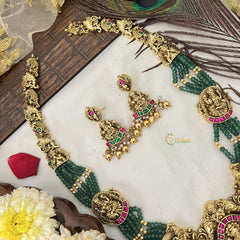 Vriksham Gold Lakshmi Temple With Green Beaded Haram-Gold Bead-G19132