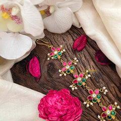 Vriksham Premium Floral Style Kundan Jadau Jad Billai-Red Green & White-Pearls-J4105