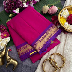 Vriksham Royal Plain Red Blue Border With Golden Zari Border Pure Silk Saree-VS4989