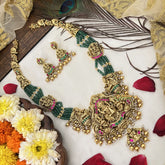 Vriksham Gold Lakshmi Temple With Green Beaded Haram-Gold Bead-G19132