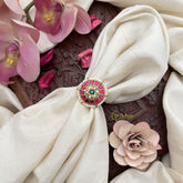 Vriksham Exquisite Floral Jadau Kundan Finger Ring-Red Green & White-Pearl-J3417