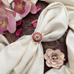 Vriksham Exquisite Floral Jadau Kundan Finger Ring-Red Green & White-Pearl-J3417