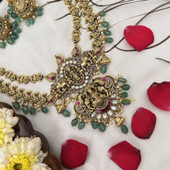 Vriksham Exclusive Lakshmi With Peacock Style Long Neckpiece-Aqua Green Bead-G19141