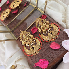 Vriksham Lakshmi Stud Peacock Chandbali Dangler-Coral-G5084