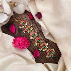 Vriksham Lotus Style Kundan Jadau Jad Billai-Red Green-Pearls-J4103