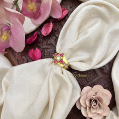 Vriksham Floral Jadau Kundan Finger Ring red stone petals and a white stone in the center-J3676