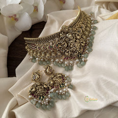 Vriksham Antique Lakshmi High Neck Choker-Aqua Green Bead-G15810