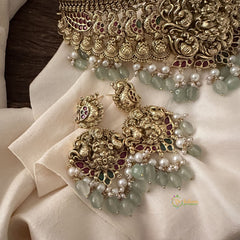 Vriksham Antique Lakshmi High Neck Choker-Aqua Green Bead-G15810