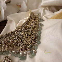 Vriksham Antique Lakshmi High Neck Choker-Aqua Green Bead-G15810