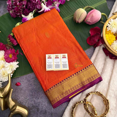 Vriksham Orange With Maroon Gold Zari Korvai Pure Silk Saree-VS4987