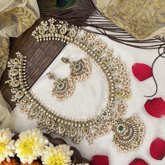 Vriksham Designer Peacock Style Guttapusalu Long Neckpiece-White-Pearl-G19157