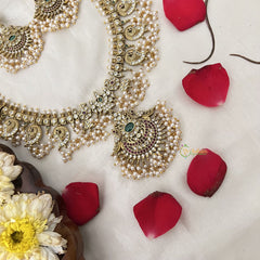 Vriksham Designer Peacock Style Guttapusalu Long Neckpiece-White-Pearl-G19157