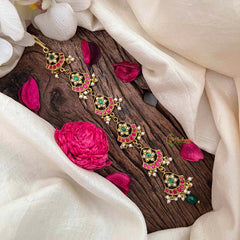 Vriksham Unique Floral Style Kundan Jadau Jad Billai-Red Green & White-Pearls-J4106