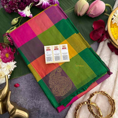 Vriksham Green Shade Paalum Pazhamum Checks Thirubuvanam Silk Saree-Pure Silk-VS4985