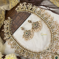 Vriksham Designer Peacock Style Guttapusalu Long Neckpiece-White-Pearl-G19157