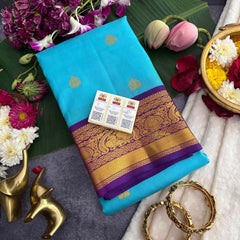 Vriksham Teal Blue Shade With Purple Gold Zari Korvai Pure Silk Saree-VS4980