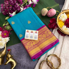 Vriksham Firosa Shade With Pink Gold Zari Korvai Pure Silk Saree-VS4981