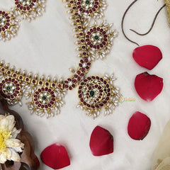 Vriksham Elegant Round Floral Style Guttapusalu Long Neckpiece-Rice Pearl-G19158