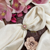 Vriksham Exquisite Jadau Kundan Floral Finger Ring-White Red-J3405