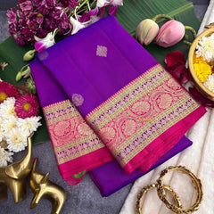 Vriksham Purple & Pink Border With Golden Zari Border Pure Silk Saree-VS4996