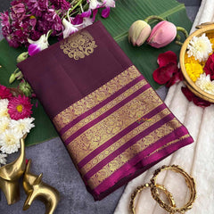 Vriksham Dark wine & Purple Border With Golden Zari Border Korvai Pure Silk Saree-VS4995