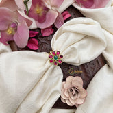 Vriksham Flower Shape Kundan Jadau Adjustable Finger Ring-Red Green-J3682